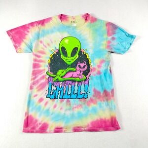 IML T Shirt Mens Size S‎ Issac Morris Chill Alien Cat Tie Dye Short Sleeve Tee